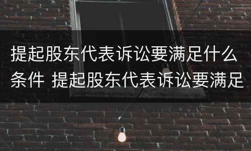 提起股东代表诉讼要满足什么条件 提起股东代表诉讼要满足什么条件呢