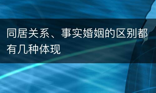 同居关系、事实婚姻的区别都有几种体现