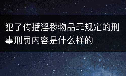 犯了传播淫秽物品罪规定的刑事刑罚内容是什么样的