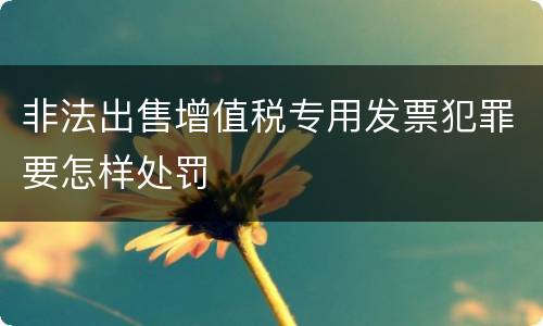 非法出售增值税专用发票犯罪要怎样处罚