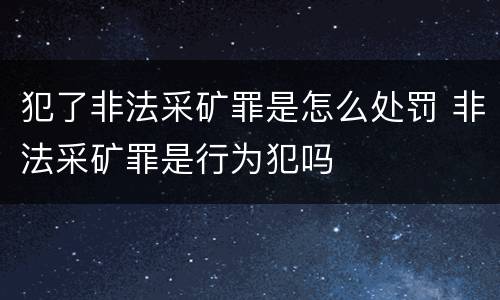 犯了非法采矿罪是怎么处罚 非法采矿罪是行为犯吗
