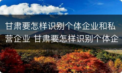 甘肃要怎样识别个体企业和私营企业 甘肃要怎样识别个体企业和私营企业的区别
