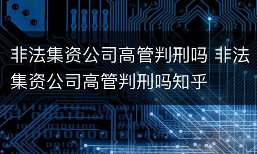 非法集资公司高管判刑吗 非法集资公司高管判刑吗知乎