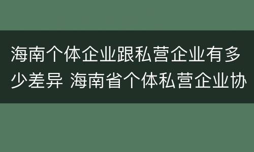 海南个体企业跟私营企业有多少差异 海南省个体私营企业协会