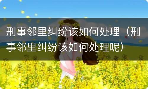 刑事邻里纠纷该如何处理（刑事邻里纠纷该如何处理呢）