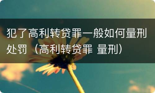犯了高利转贷罪一般如何量刑处罚（高利转贷罪 量刑）