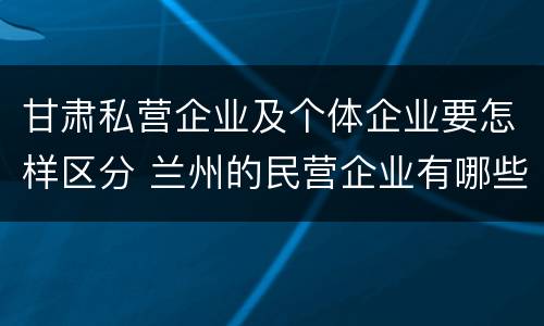甘肃私营企业及个体企业要怎样区分 兰州的民营企业有哪些