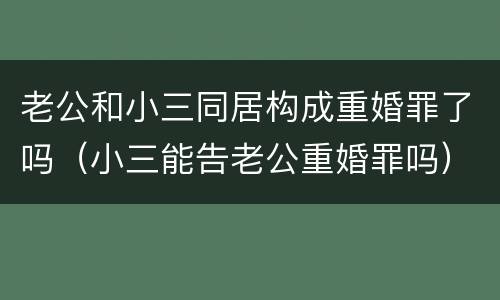 老公和小三同居构成重婚罪了吗（小三能告老公重婚罪吗）