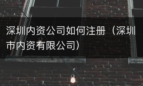深圳内资公司如何注册（深圳市内资有限公司）