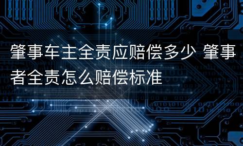 肇事车主全责应赔偿多少 肇事者全责怎么赔偿标准