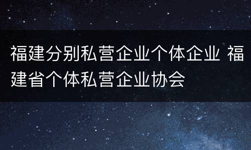 福建分别私营企业个体企业 福建省个体私营企业协会