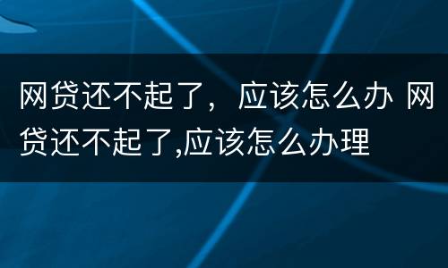 网贷还不起了，应该怎么办 网贷还不起了,应该怎么办理