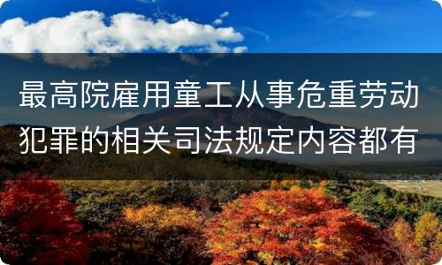 最高院雇用童工从事危重劳动犯罪的相关司法规定内容都有哪些