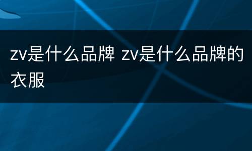 zv是什么品牌 zv是什么品牌的衣服