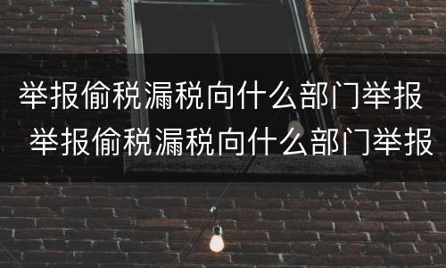 举报偷税漏税向什么部门举报 举报偷税漏税向什么部门举报最有效