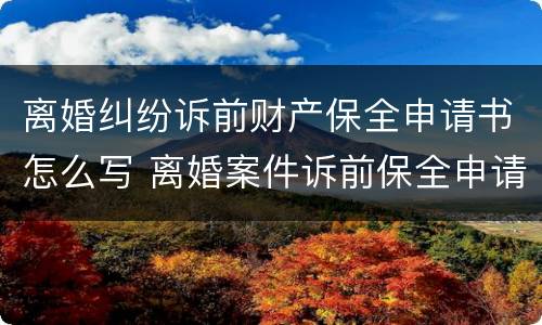离婚纠纷诉前财产保全申请书怎么写 离婚案件诉前保全申请书