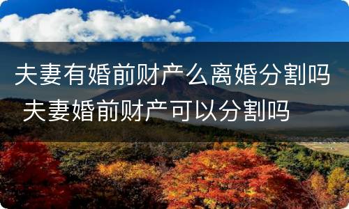 夫妻有婚前财产么离婚分割吗 夫妻婚前财产可以分割吗