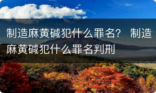 制造麻黄碱犯什么罪名？ 制造麻黄碱犯什么罪名判刑