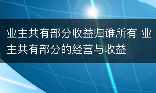 业主共有部分收益归谁所有 业主共有部分的经营与收益