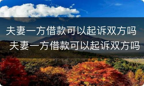 夫妻一方借款可以起诉双方吗 夫妻一方借款可以起诉双方吗?司法解释