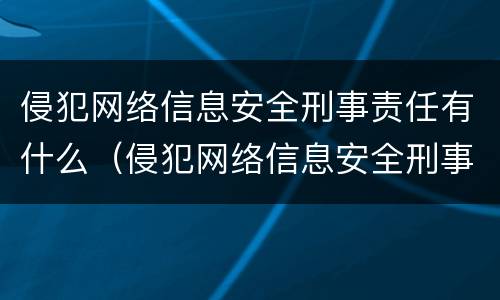 侵犯网络信息安全刑事责任有什么（侵犯网络信息安全刑事责任有什么影响）