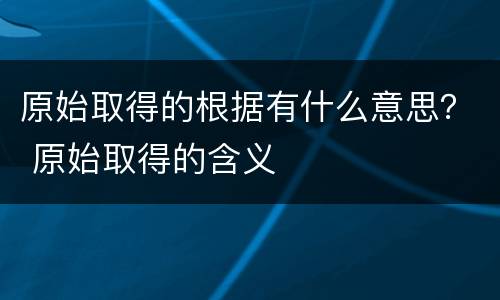 原始取得的根据有什么意思？ 原始取得的含义