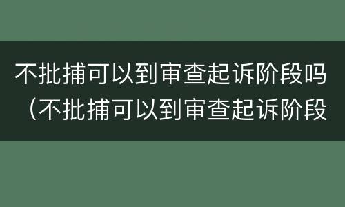不批捕可以到审查起诉阶段吗（不批捕可以到审查起诉阶段吗）