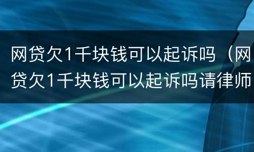 网贷欠1千块钱可以起诉吗（网贷欠1千块钱可以起诉吗请律师）