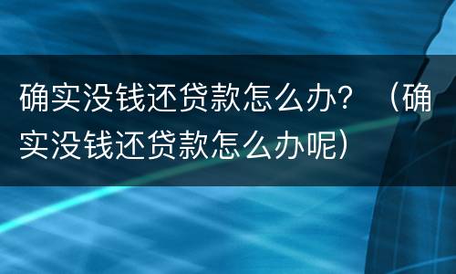 确实没钱还贷款怎么办？（确实没钱还贷款怎么办呢）