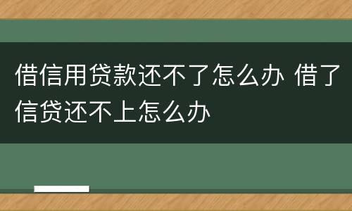 借信用贷款还不了怎么办 借了信贷还不上怎么办