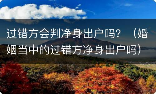 过错方会判净身出户吗？（婚姻当中的过错方净身出户吗）