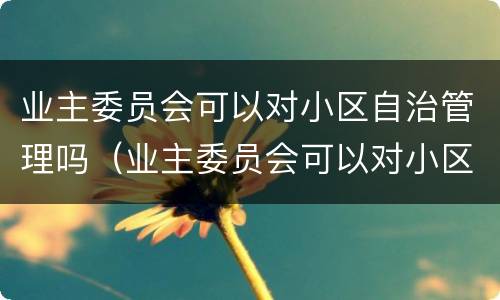 业主委员会可以对小区自治管理吗（业主委员会可以对小区自治管理吗为什么）