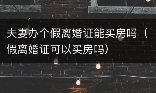 夫妻办个假离婚证能买房吗（假离婚证可以买房吗）