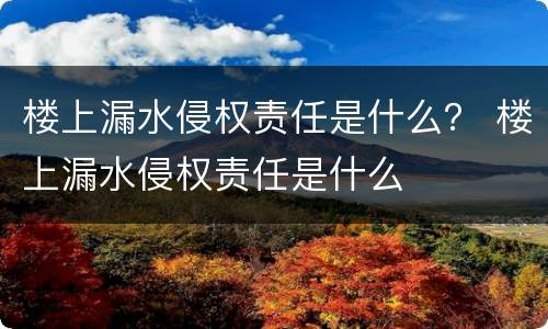 楼上漏水侵权责任是什么？ 楼上漏水侵权责任是什么