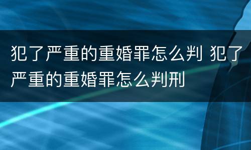 犯了严重的重婚罪怎么判 犯了严重的重婚罪怎么判刑