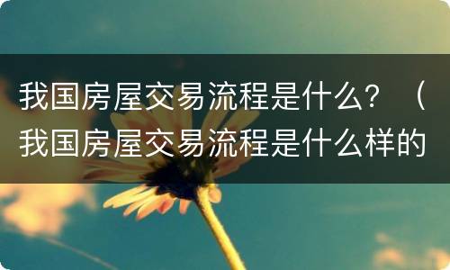 我国房屋交易流程是什么？（我国房屋交易流程是什么样的）