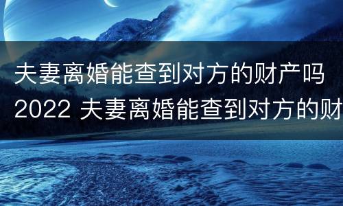 夫妻离婚能查到对方的财产吗2022 夫妻离婚能查到对方的财产吗2022年