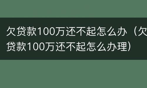 欠贷款100万还不起怎么办（欠贷款100万还不起怎么办理）