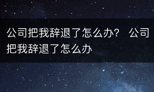 公司把我辞退了怎么办？ 公司把我辞退了怎么办