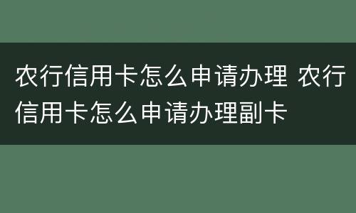农行信用卡怎么申请办理 农行信用卡怎么申请办理副卡