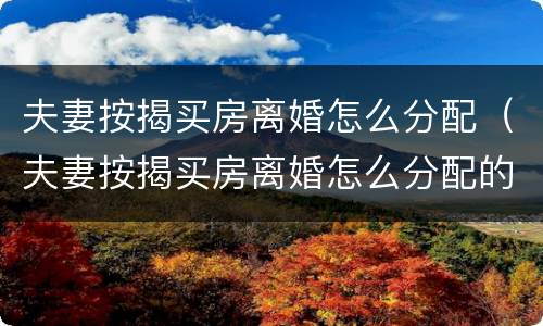 夫妻按揭买房离婚怎么分配（夫妻按揭买房离婚怎么分配的）