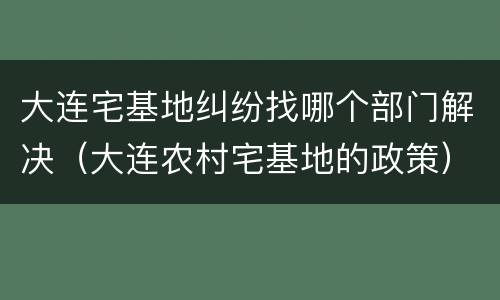 大连宅基地纠纷找哪个部门解决（大连农村宅基地的政策）