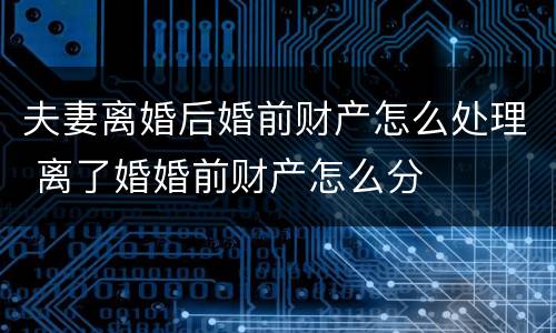 夫妻离婚后婚前财产怎么处理 离了婚婚前财产怎么分