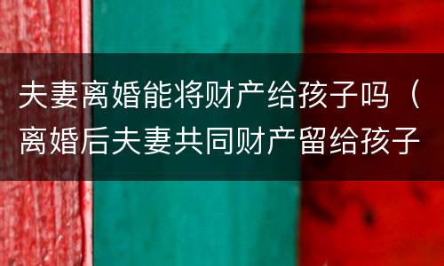夫妻离婚能将财产给孩子吗（离婚后夫妻共同财产留给孩子可以吗）