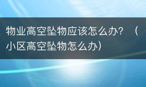 物业高空坠物应该怎么办？（小区高空坠物怎么办）