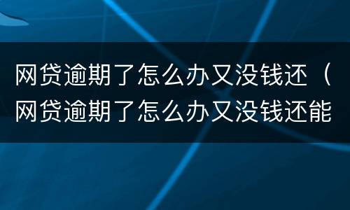 网贷逾期了怎么办又没钱还（网贷逾期了怎么办又没钱还能贷款吗）