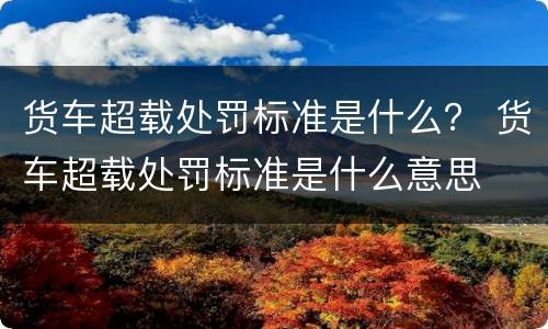 货车超载处罚标准是什么？ 货车超载处罚标准是什么意思
