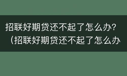 招联好期贷还不起了怎么办？（招联好期贷还不起了怎么办可以协商吗）