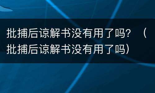 批捕后谅解书没有用了吗？（批捕后谅解书没有用了吗）