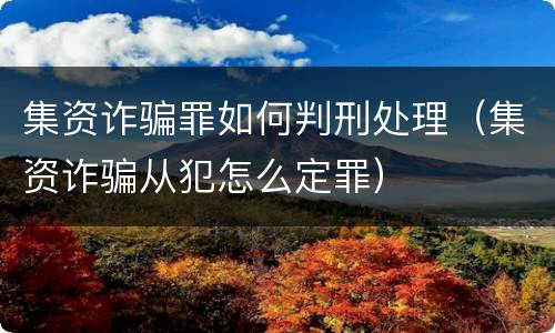 集资诈骗罪如何判刑处理（集资诈骗从犯怎么定罪）